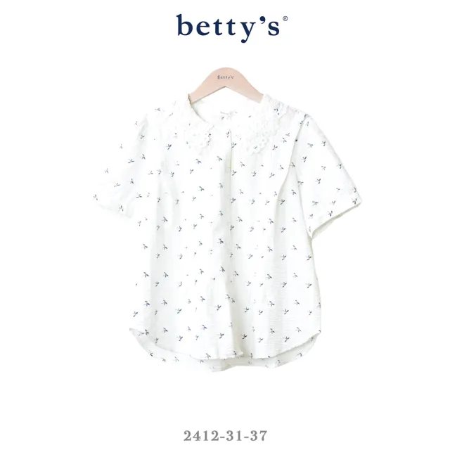 【betty’s 貝蒂思】小花印花蕾絲翻領格紋襯衫(共二色)