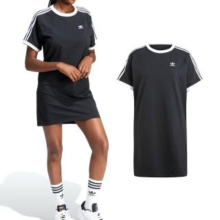 【adidas 愛迪達】3 S RGLN Dress 女款 黑色 運動 休閒 長版 上衣 三葉草 洋裝 IU2534