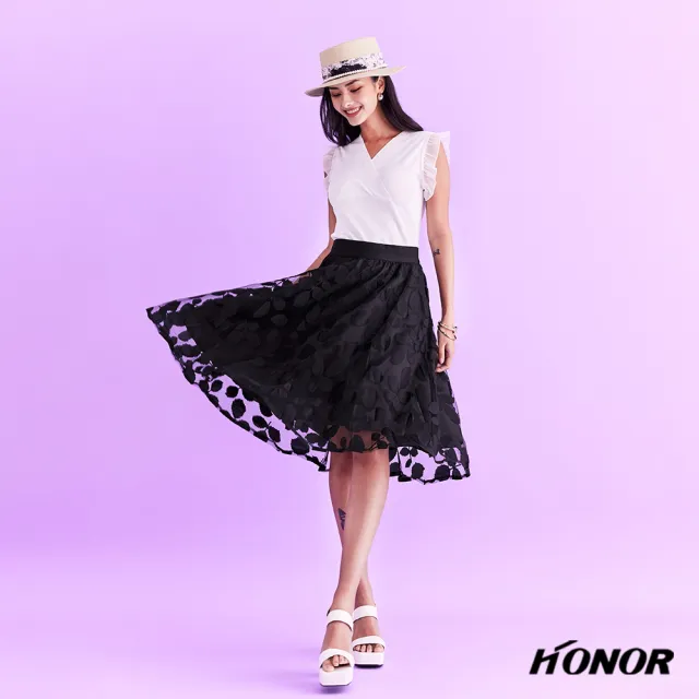 【HONOR 山形屋】葉片圖案網紗裙