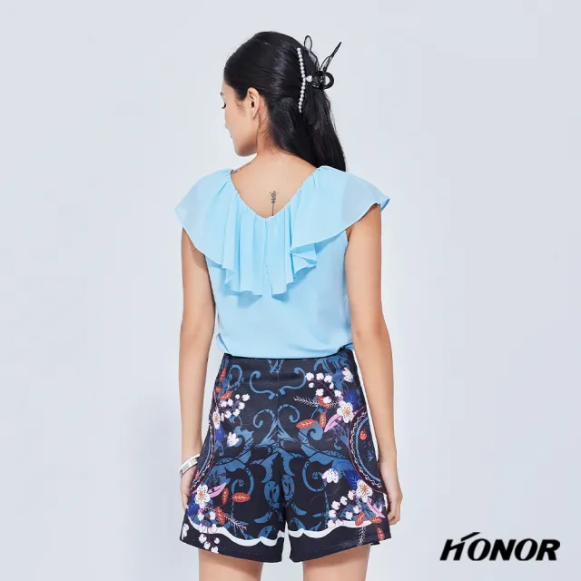 【HONOR 山形屋】金釦多彩紋路打摺短褲