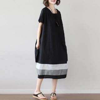 【ONEY 歐妮】★棉麻感寬鬆休閒海島連身裙(女裝/洋裝/套裝/長版上衣/連身裙)