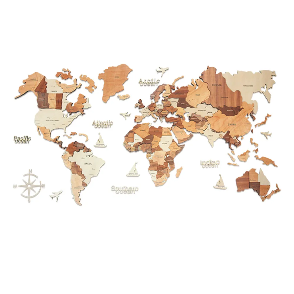 【GoWood】WM-S 立體木紋世界地圖壁貼(150*90cm)