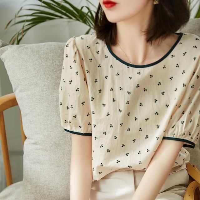 【LANNI 藍尼】★圓領小碎印花短袖上衣(上衣/女裝/T恤/休閒/百搭)