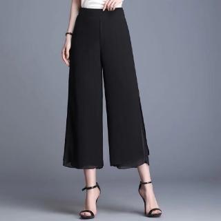 【LANNI 藍尼】★雪紡感七分寬管闊腿褲(女裝/褲子/長褲/短褲/休閒/九分褲)
