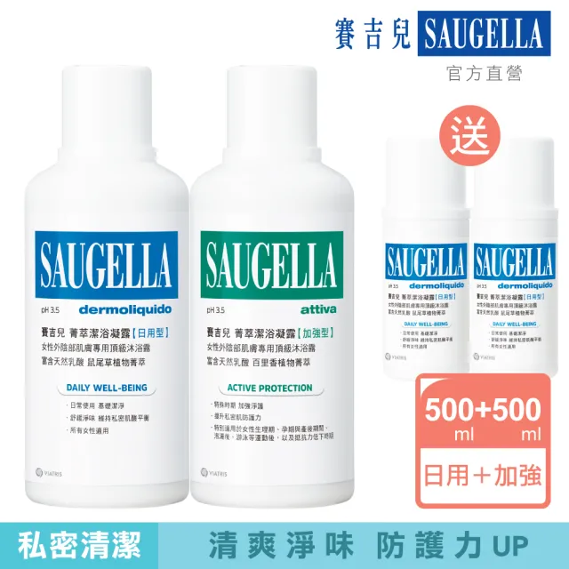 【SAUGELLA 賽吉兒】菁萃潔浴凝露日用加強重磅組(私密處清潔保養)