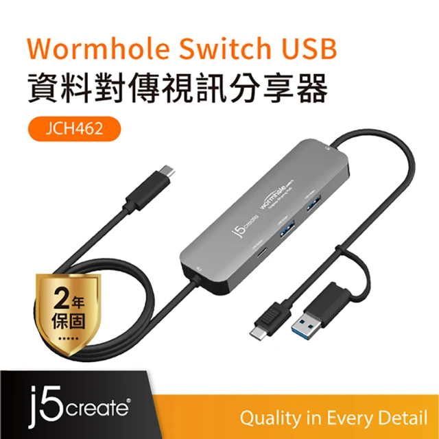 j5create 凱捷 Wormhole Switch USB資料對傳視訊分享器-JCH462