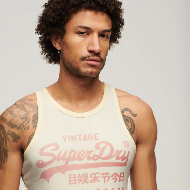 Superdry 男裝 背心 經典大LOGO Classic VL Heritage(奶油白)