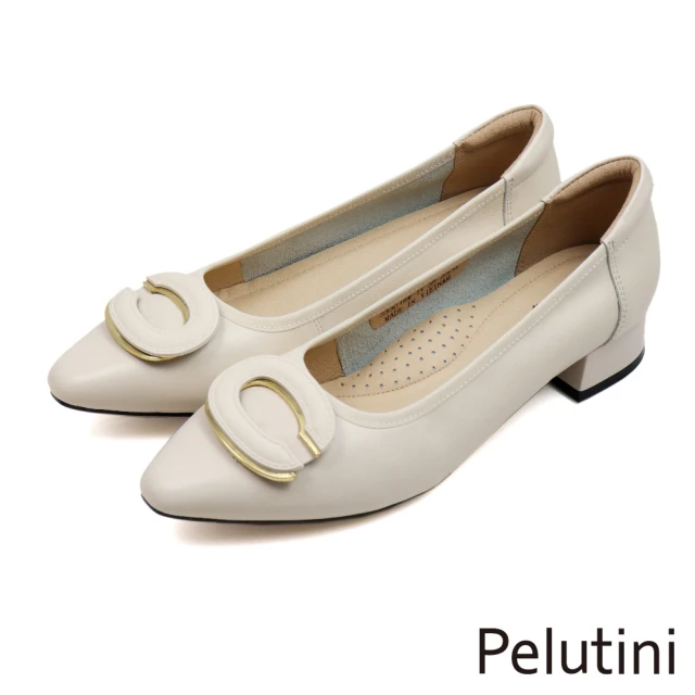 Pelutini 愛心馬銜釦造型淑女樂福鞋 白色(33101