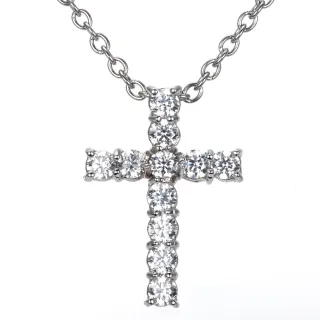 【DOLLY】0.50克拉 輕珠寶十字架18K金鑽石鎖骨鍊(003)