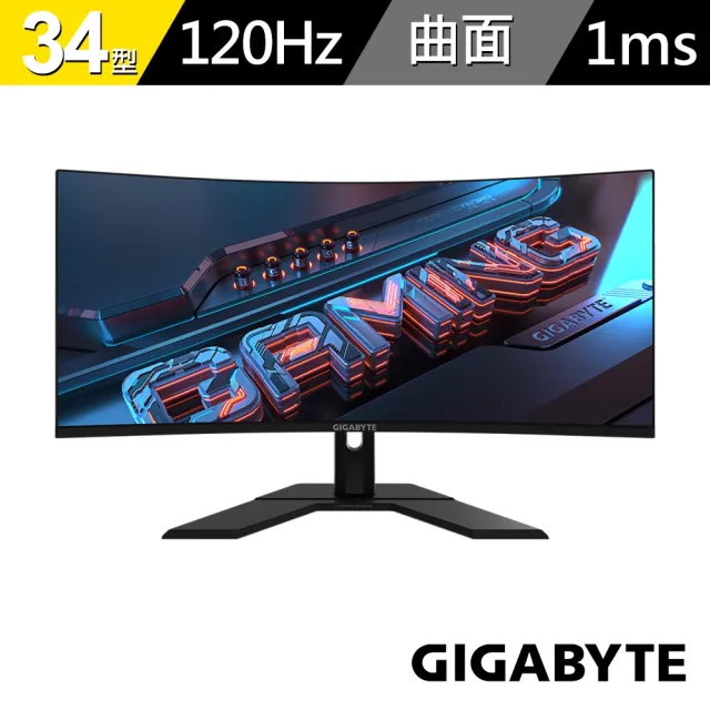 【GIGABYTE 技嘉】無線鍵鼠組★GS34WQC 34型 VA 120Hz曲面電競螢幕(1500R/HDR/DP/HDMI2.0)