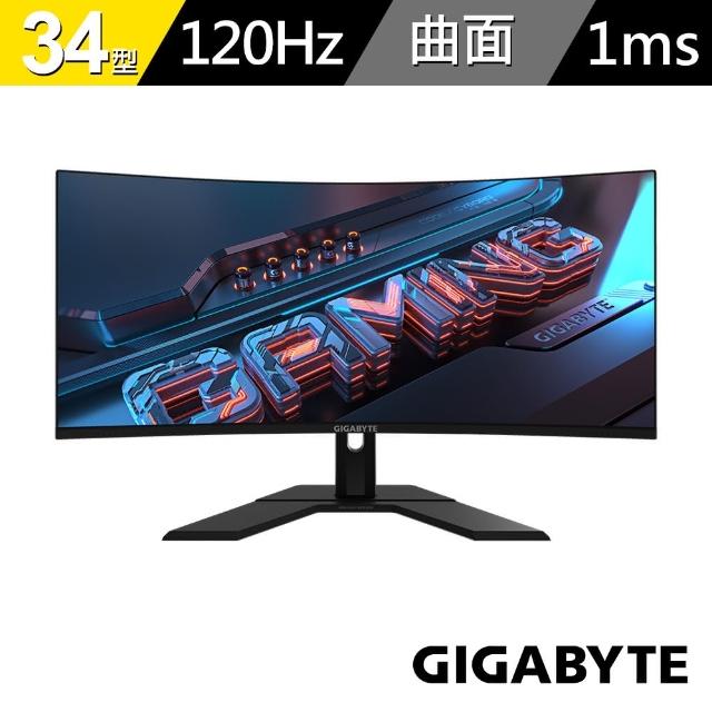 【GIGABYTE 技嘉】送無線鍵鼠+電競鼠墊組★GS34WQC 34型 VA 120Hz曲面電競螢幕(1500R/HDR/DP/HDMI2.0)