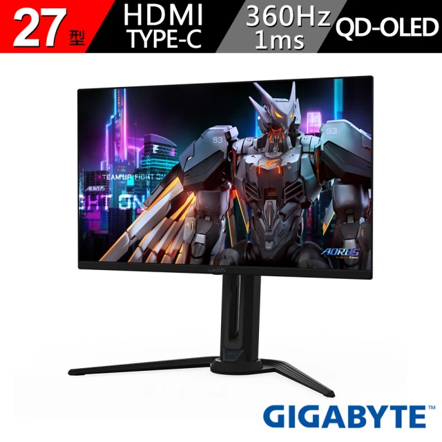 GIGABYTE 技嘉GIGABYTE 技嘉 AORUS FO27Q3 27型 2K QD-OLED電競螢幕QHD/360Hz 0.03ms HDMI 2.1 Type-C