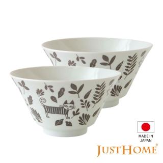 【Just Home】日本製手繪感貓咪陶瓷6.5吋麵碗2件組(麵碗 碗公 拉麵碗 湯碗)