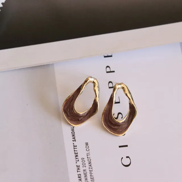 【INES】S925銀針耳環 彩釉耳環/韓國設計S925銀針輕奢氣質不規則彩釉幾何圈圈造型耳環(3色任選)