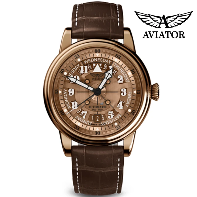 AVIATOR 飛行員 DOUGLAS DAY-DATE 41 鏤空機械錶 男錶 手錶(玫瑰金色-V33682904)