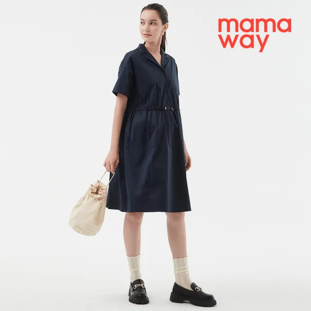 【mamaway 媽媽餵】西裝領寬鬆抽繩孕哺洋裝