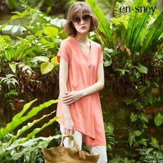 【en-suey 銀穗】V領下擺不規則長版上衣-女