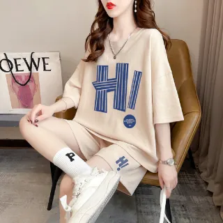 【LANNI 藍尼】★大尺碼美式休閒運動套裝(上衣/女裝/T恤/休閒/百搭)