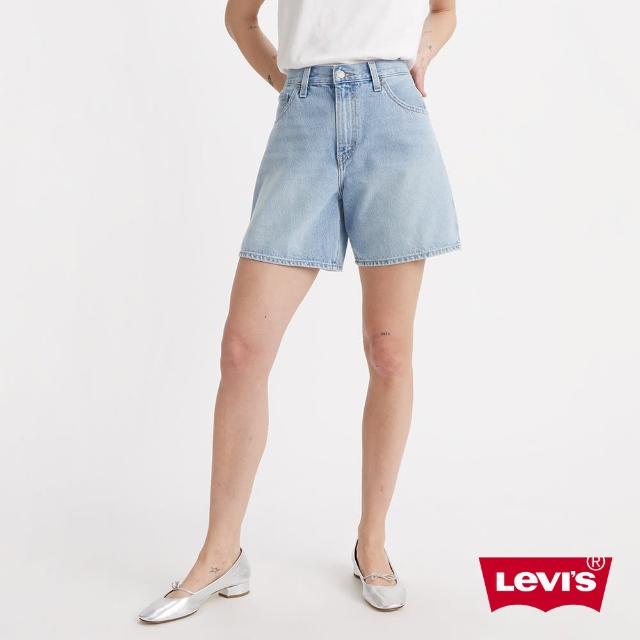 【LEVIS 官方旗艦】女款 Baggy中腰膝上寬鬆直筒丹寧牛仔短褲 熱賣單品 A9311-0000