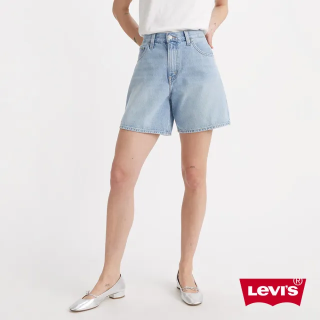 【LEVIS 官方旗艦】女款 Baggy中腰膝上寬鬆直筒丹寧牛仔短褲 人氣新品 A9311-0000