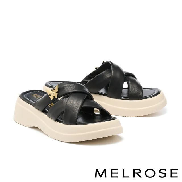 【MELROSE】美樂斯 夏日柔軟蝴蝶釦寬帶羊皮厚底拖鞋(黑)