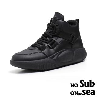 【NO SUB】厚底休閒鞋 撞色休閒鞋/潮流繫帶個性拼接撞色厚底休閒鞋(黑)