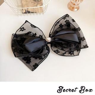 【SECRET BOX】韓國設計超大花朵蕾絲愛心美鑽立體蝴蝶結髮夾 彈簧夾 馬尾夾(花朵髮夾 蕾絲髮夾)
