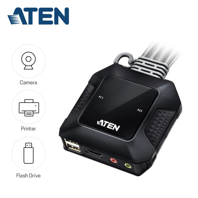 ATEN CS22H 2埠USB 4K HDMI帶線式KVM多電腦切換器