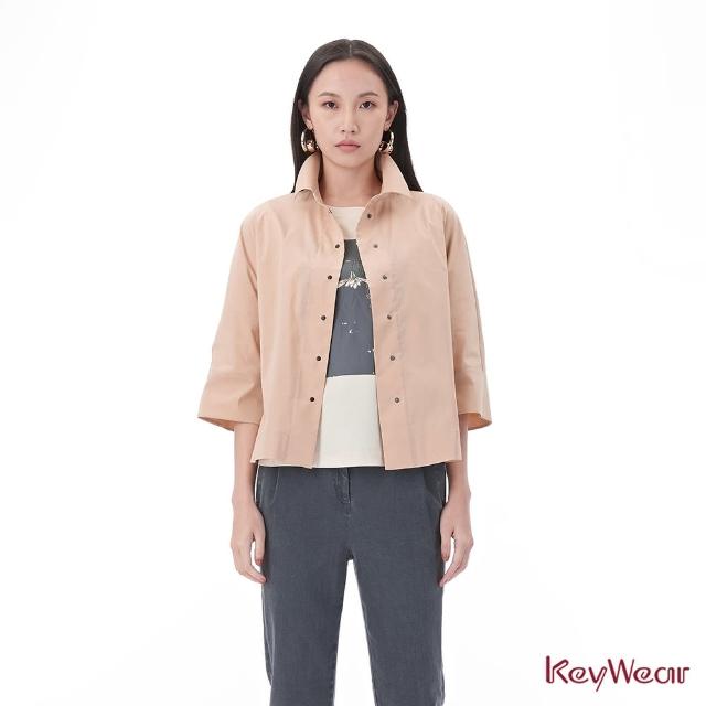 【KeyWear 奇威名品】舒適質感立領落肩七分袖外套(共2色)
