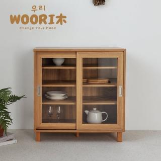 【完美主義】WOORI韓系雙門玻璃收納餐櫥櫃(廚房櫃/邊櫃/收納櫃)
