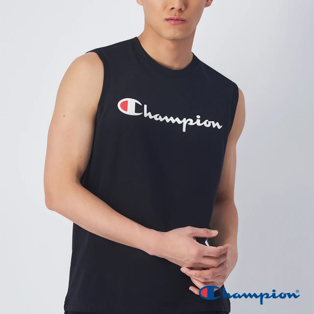 Champion 官方直營-草寫LOGO印花無袖上衣-男(黑色)