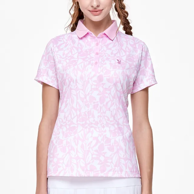 【PLAYBOY GOLF】女款熱昇華高爾夫短袖POLO衫-粉紅(吸濕排汗/高爾夫球衫/KA24102-15)
