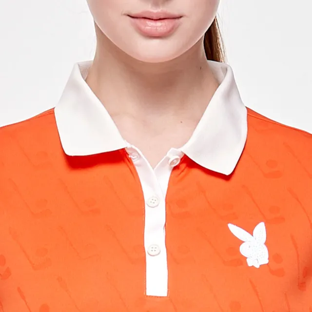 【PLAYBOY GOLF】女款緹花布高爾夫短袖POLO衫-橘(吸濕排汗/抗UV/高爾夫球衫/KA24103-28)