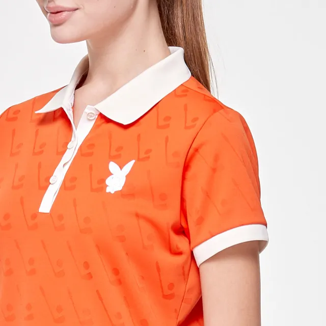 【PLAYBOY GOLF】女款緹花布高爾夫短袖POLO衫-橘(吸濕排汗/抗UV/高爾夫球衫/KA24103-28)