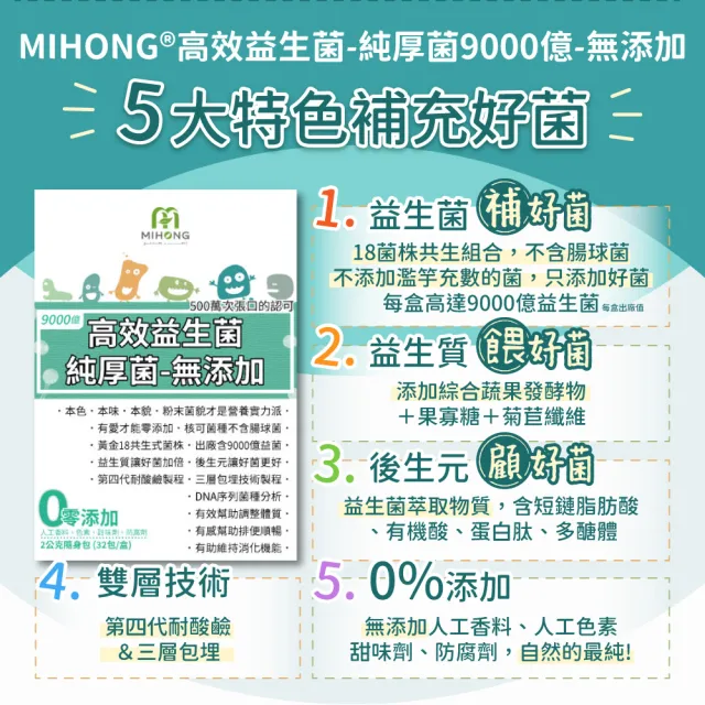 【MIHONG米鴻生醫】高效益生菌-純厚菌9000億添加益生菌.乳酸菌.半乳寡糖 x3盒(32包/盒)