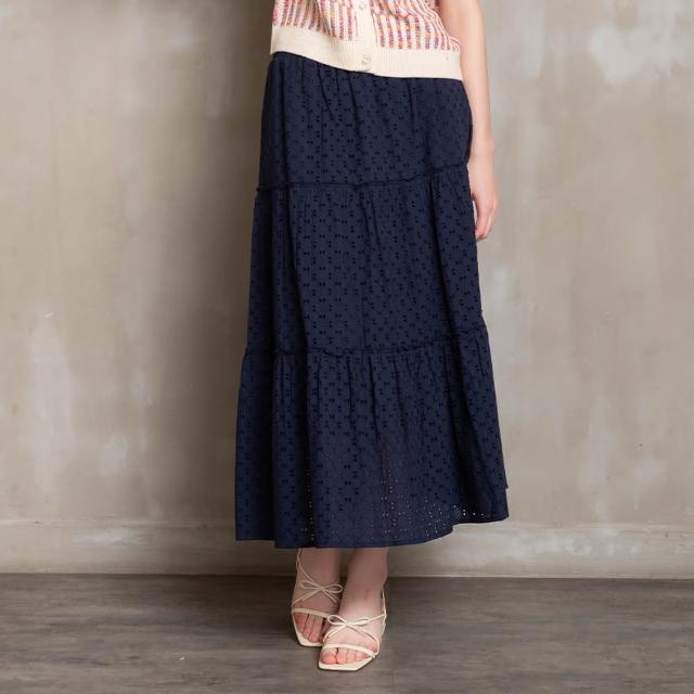 【perng yuh 芃諭名品】*愜意波希米亞 棉質鏤空 圓刺繡 層次長裙(2024 SS Collection｜3A春夏_優惠系列)