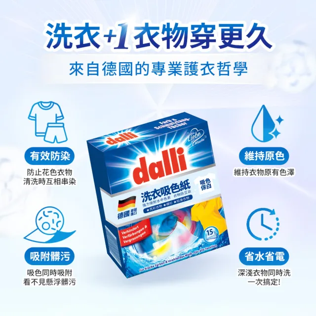 【德國達麗Dalli】神奇洗衣吸色紙/吸色布/防染色/護色(日常養護15片裝*12盒)