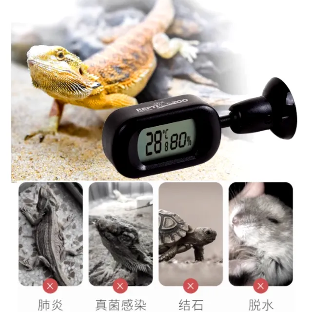 【REPTIZOO 瑞普】爬蟲缸電子溫濕度計 橫式LED顯示/爬蟲/蜥蜴/陸龜/飼養箱(360°旋轉可調式 ASH128)