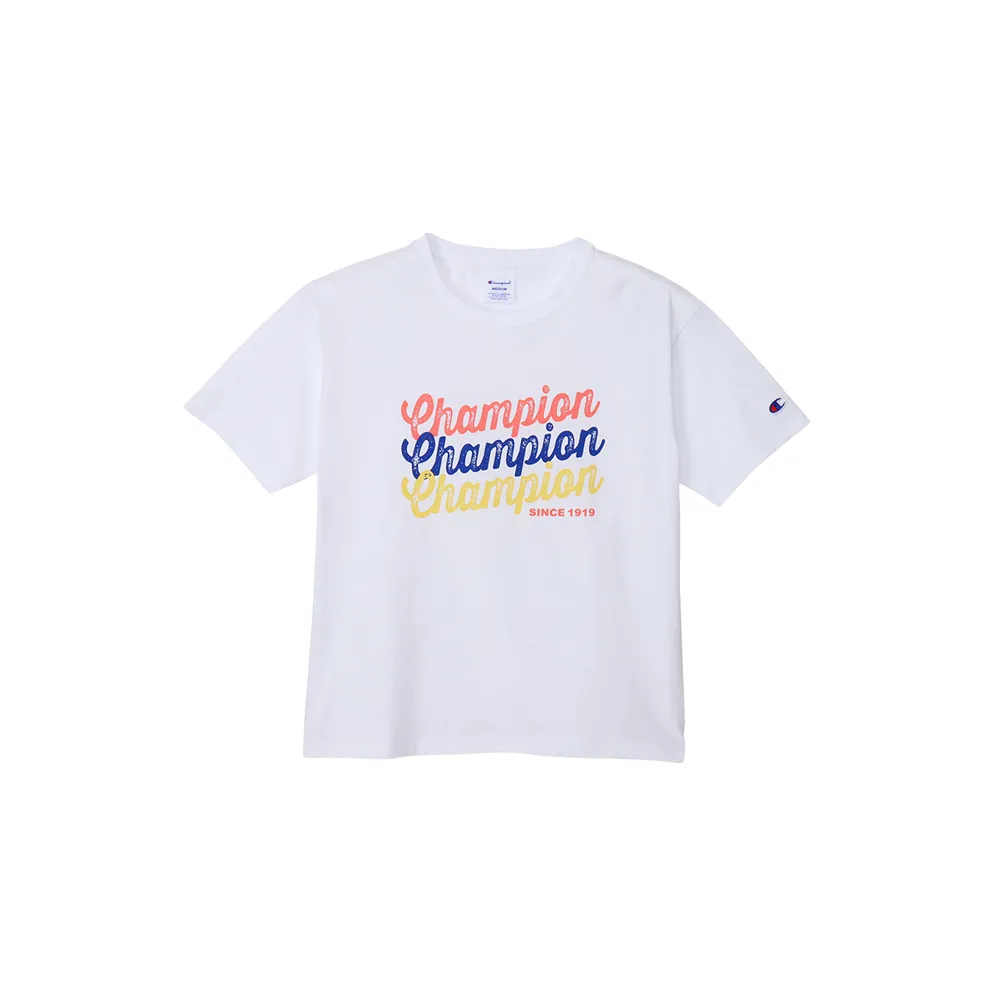 【Champion】官方直營-純棉LOGO印花寬版短袖TEE-女(白色)