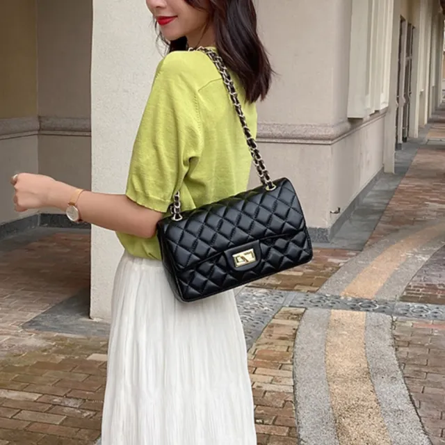 【LEESA】雙11 高品質\小香風包包\腋下包\斜背包\名牌包包\菱格鏈條包\女包\鏈條包\肩背包\百搭