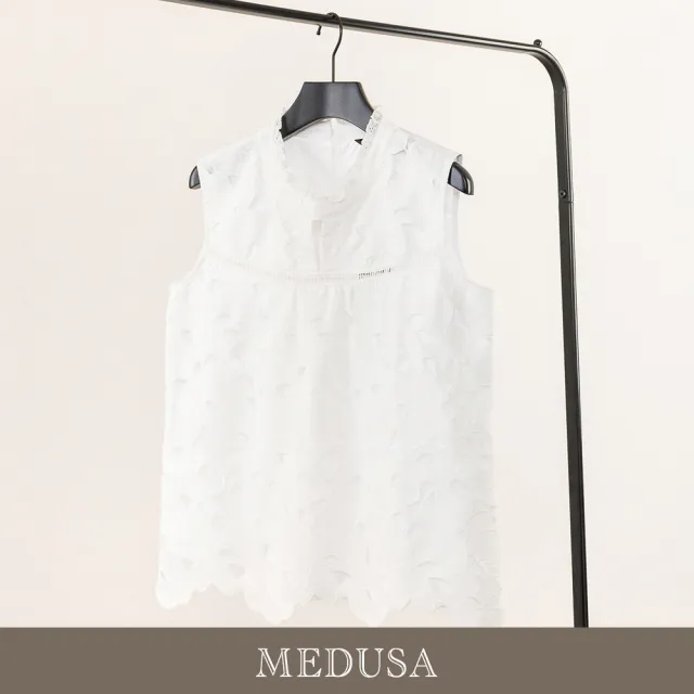 【MEDUSA 曼度莎】現貨-純白大花蕾絲無袖上衣（M-XL）｜女上衣 蕾絲上衣(301-55201)