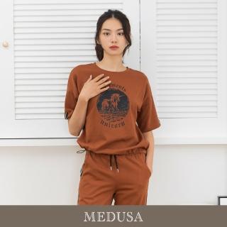 【MEDUSA 曼度莎】現貨-棕黑織帶寬版運動上衣（M-XL）｜女休閒上衣 短袖上衣(301-1290A)