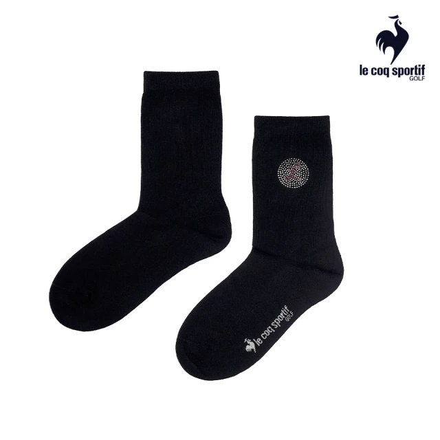 LE COQ SPORTIF 公雞 高爾夫系列 女款黑色L精緻水鑽素雅中筒襪 QLT0K013