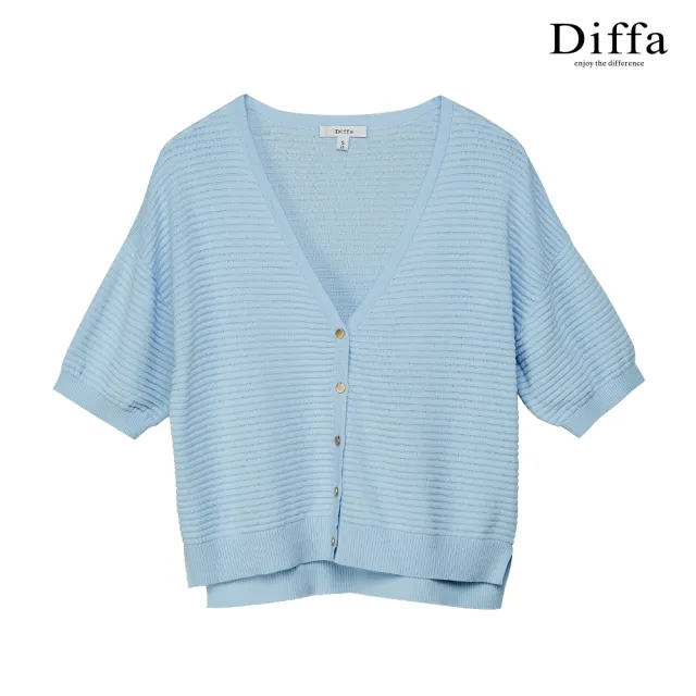 【Diffa】立體織紋短袖外罩針織衫-女