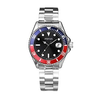 【FOCUS】Night Sky Eye Watch 夜空之眼系列腕錶-FC0002-15(紅藍雙圈黑麵不鏽鋼帶/42mm)