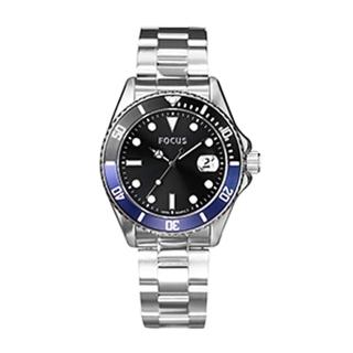 【FOCUS】Night Sky Eye Watch 夜空之眼系列腕錶-FC0002-55(藍黑雙圈黑麵不鏽鋼帶/42mm)