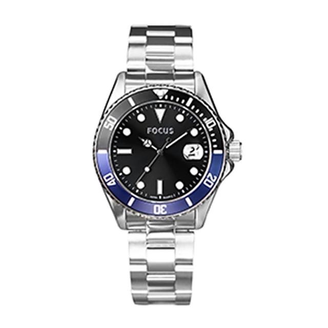 【FOCUS】Night Sky Eye Watch 夜空之眼系列腕錶-FC0002-55(藍黑雙圈黑面不鏽鋼帶/42mm)