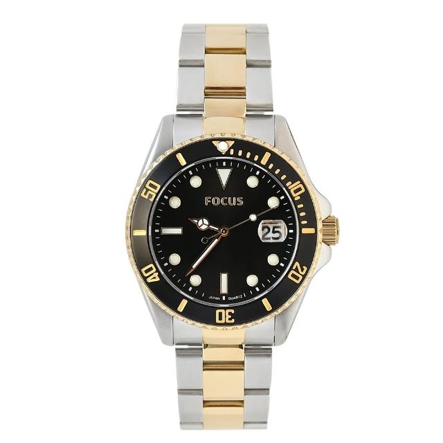 【FOCUS】Night Sky Eye Watch 夜空之眼系列腕錶-FC0002-88TK(黑圈金邊黑面不鏽鋼帶/42mm)