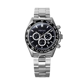 【FOCUS】Wheel of Time Watch 時光之輪系列-FC0001-88(黑圈黑面三眼不鏽鋼帶/44mm)