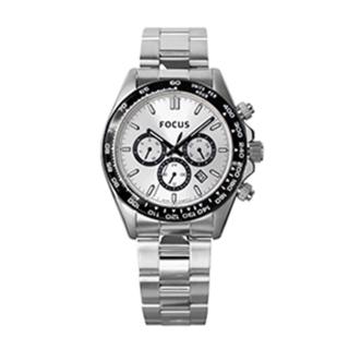 【FOCUS】Wheel of Time Watch 時光之輪系列-FC0001-80(黑圈白麵三眼不鏽鋼帶/44mm)